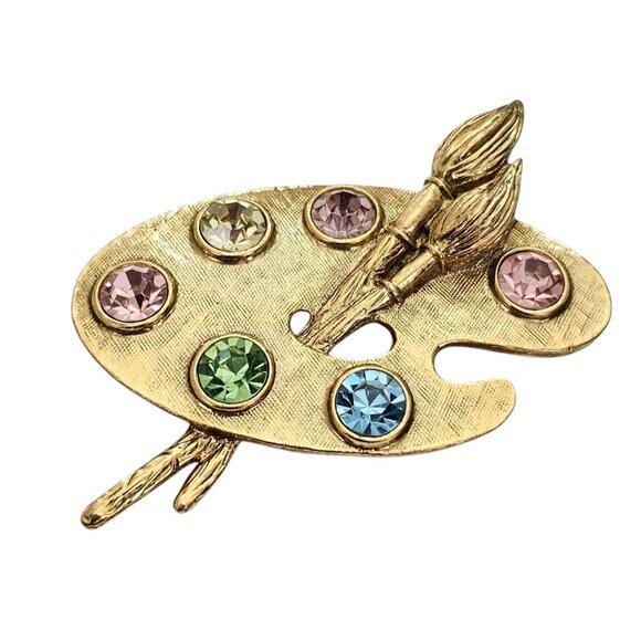 1928 Brand Multicolor Rhinestone Painter Palette Brooch Pin L839 - Picture 8 of 8